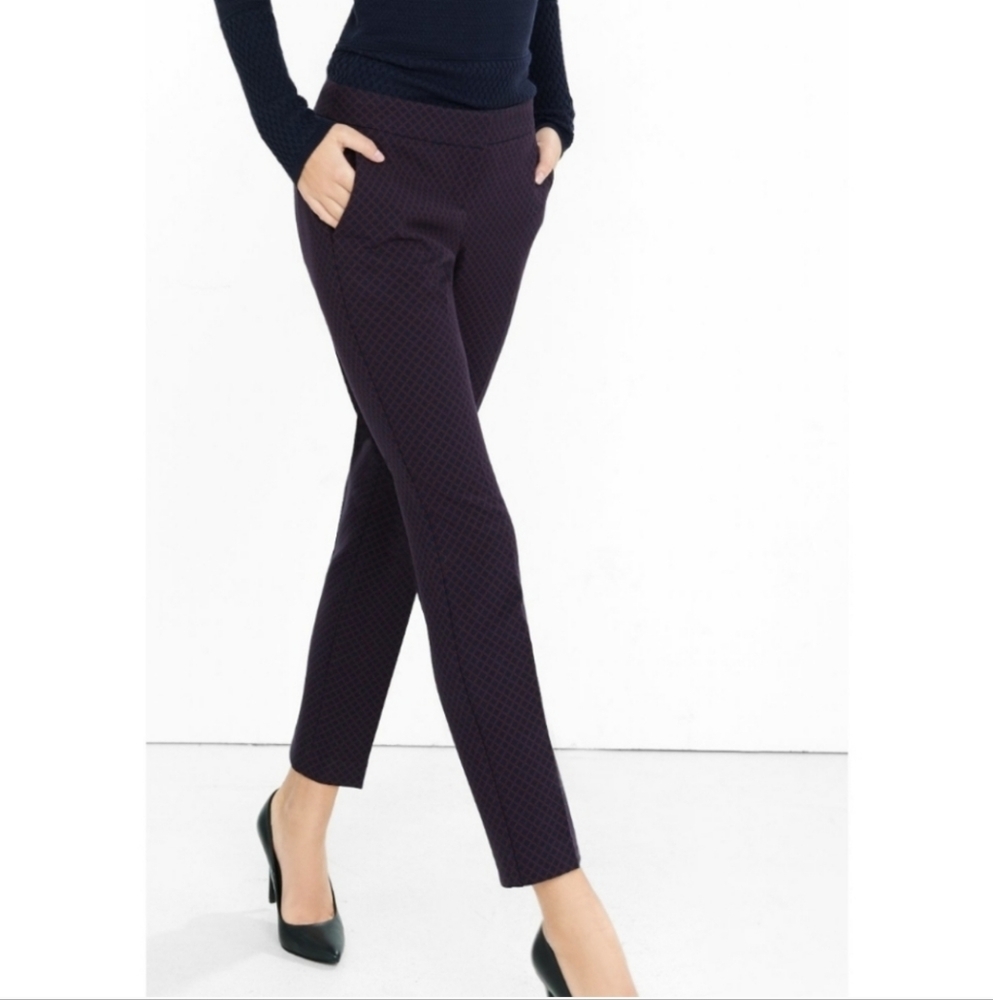 Express Columnist Ankle Purple Diamond Print Work Pants 6R